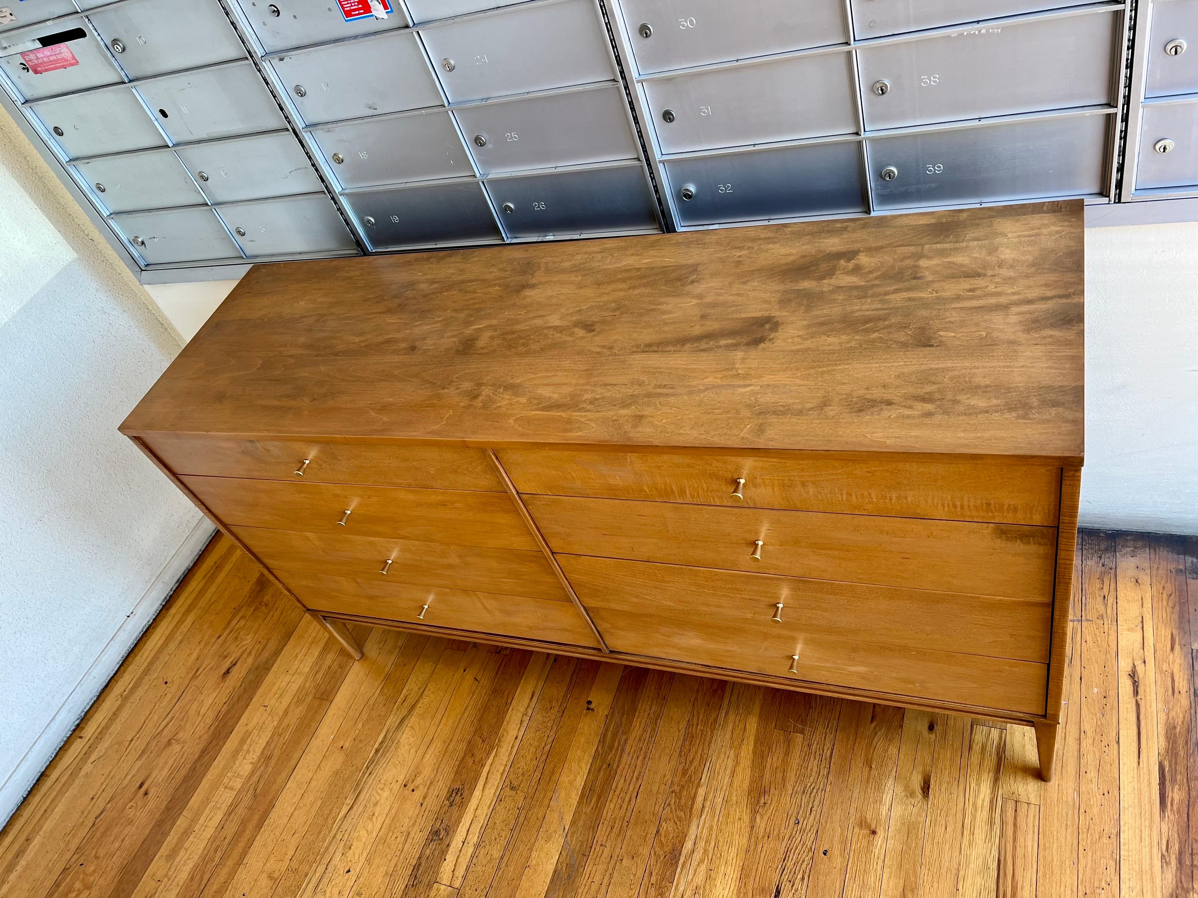 Brass American Mid-Century Modern Rare Paul McCobb 8 Drawer Dresser & Drawer Extencion For Sale