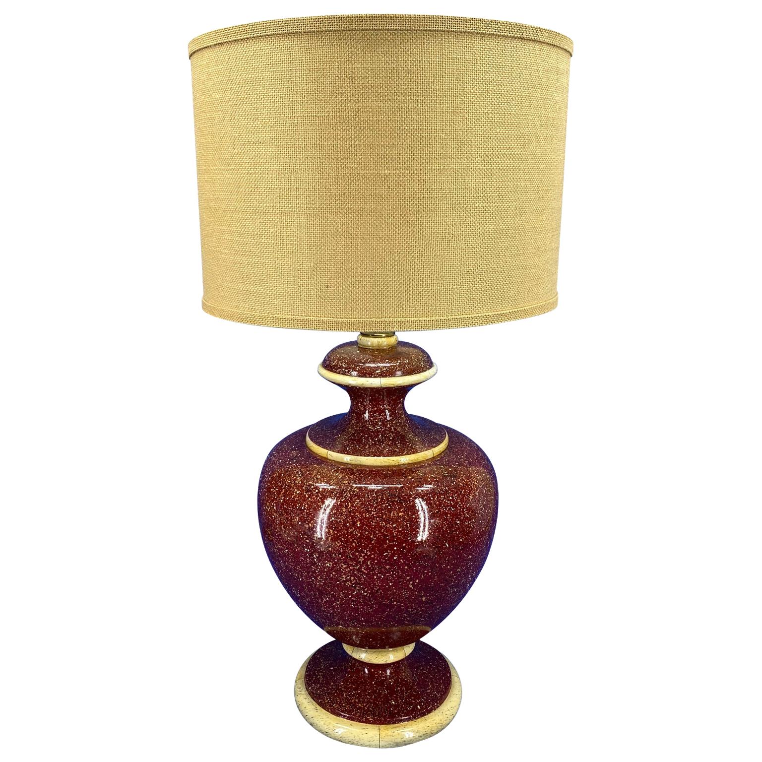 American Mid-Century Modern Red Faux Marble Urn-Shaped Table Lamp