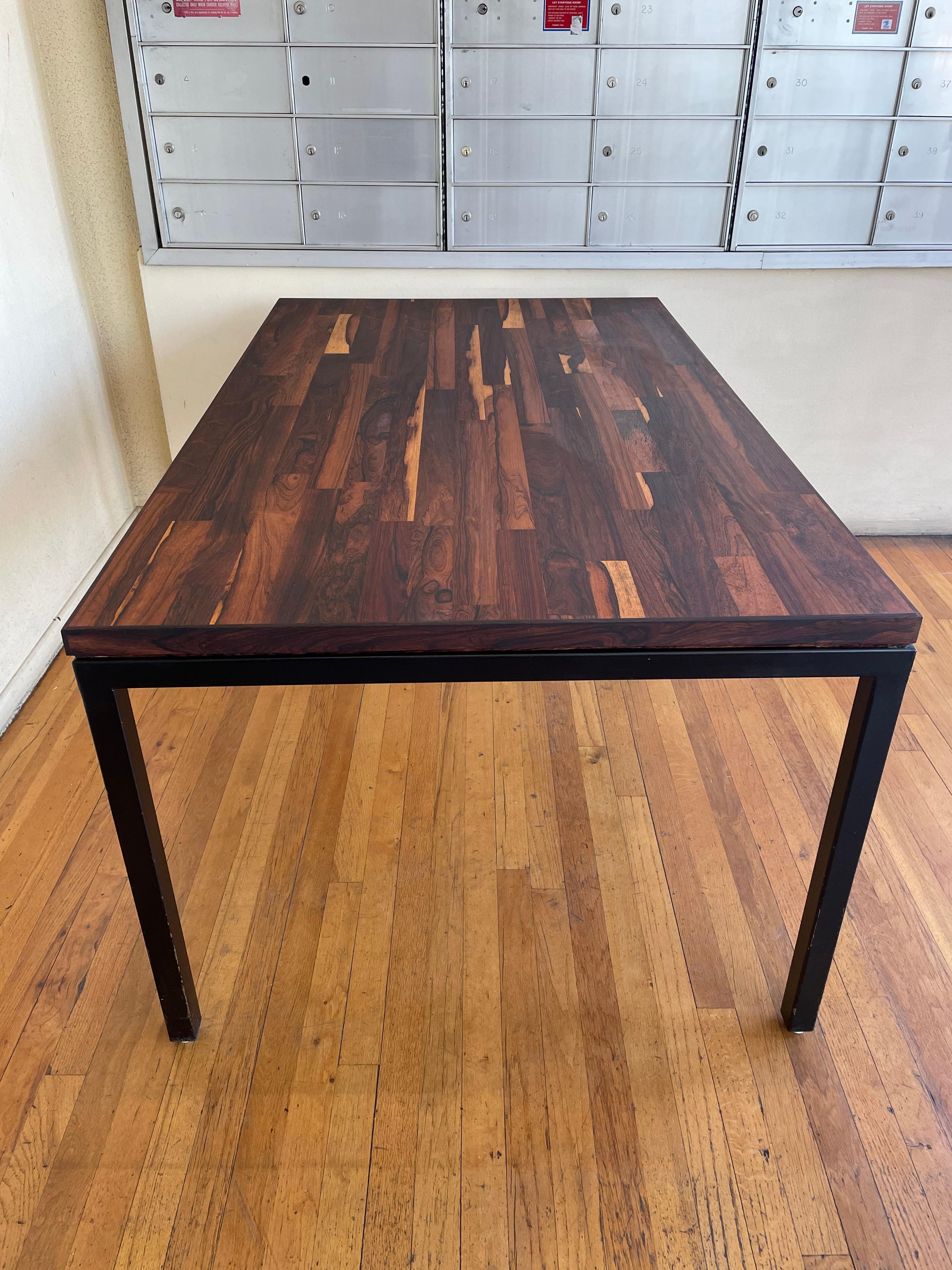 American Mid-Century Modern Rosewood & Metal Frame Dining Table/Desk In Good Condition For Sale In San Diego, CA