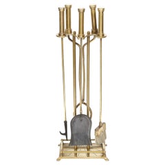 American Mid-Century Modern Sculptural Brass Five-Piece Fire Tool Set
