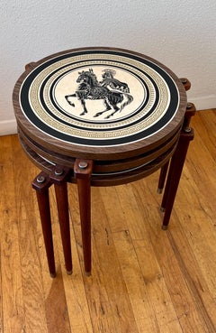 American Mid-Century Modern Set of 3 Small Tables Fornasetti Style