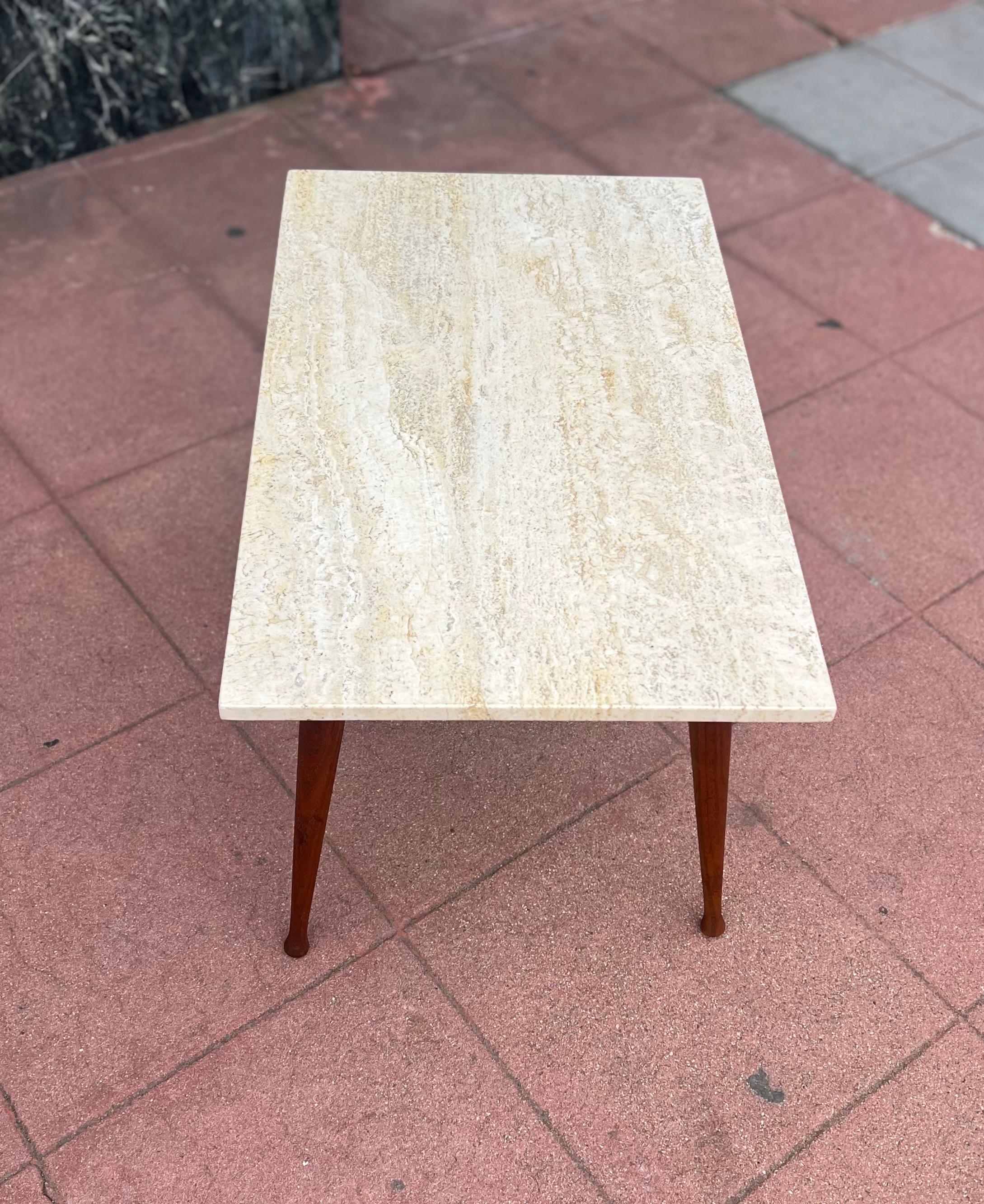 American american Mid century Modern Small Coffee table in walnut & Marble For Sale