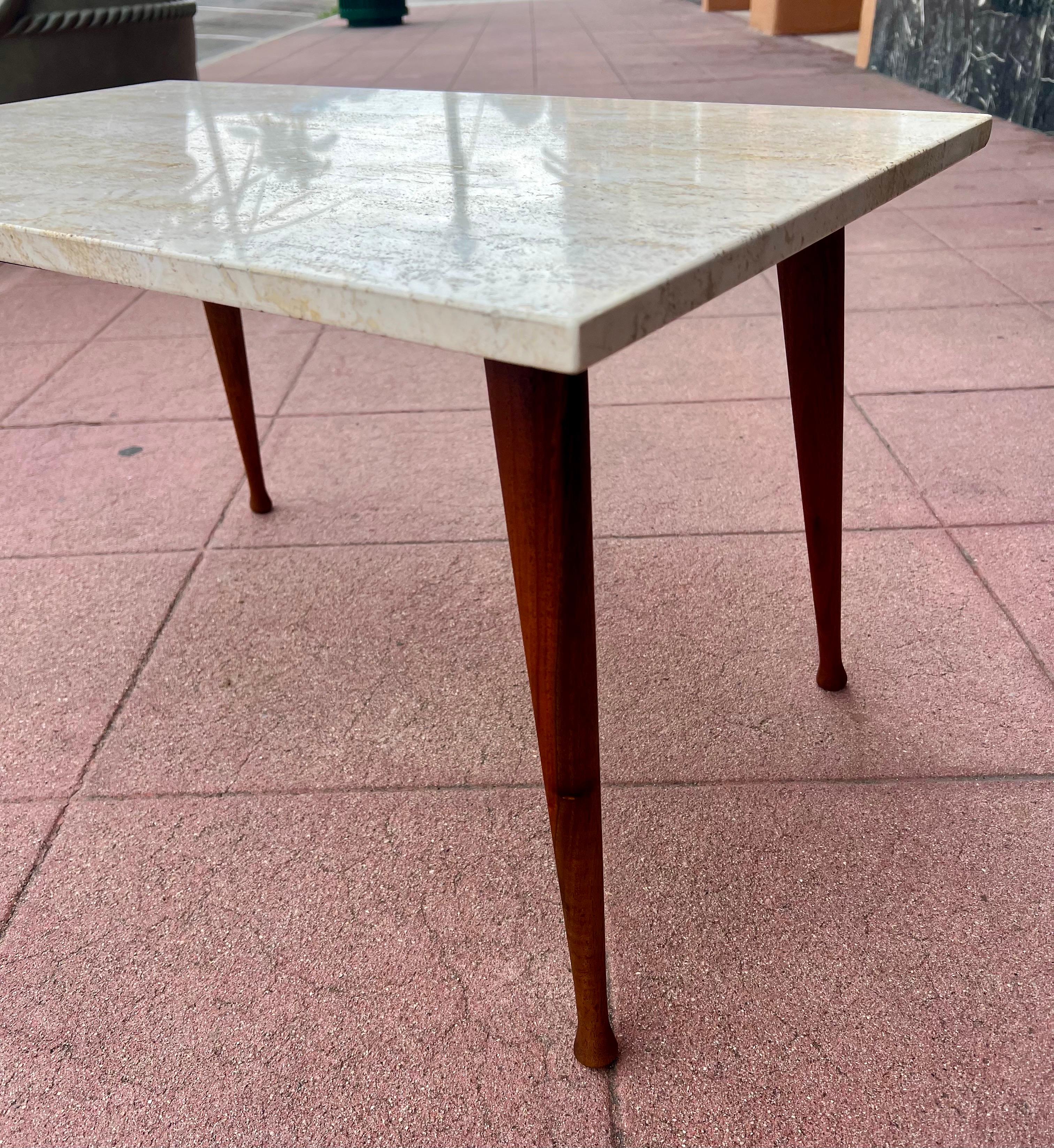 american Mid century Modern Small Coffee table in walnut & Marble In Good Condition For Sale In San Diego, CA