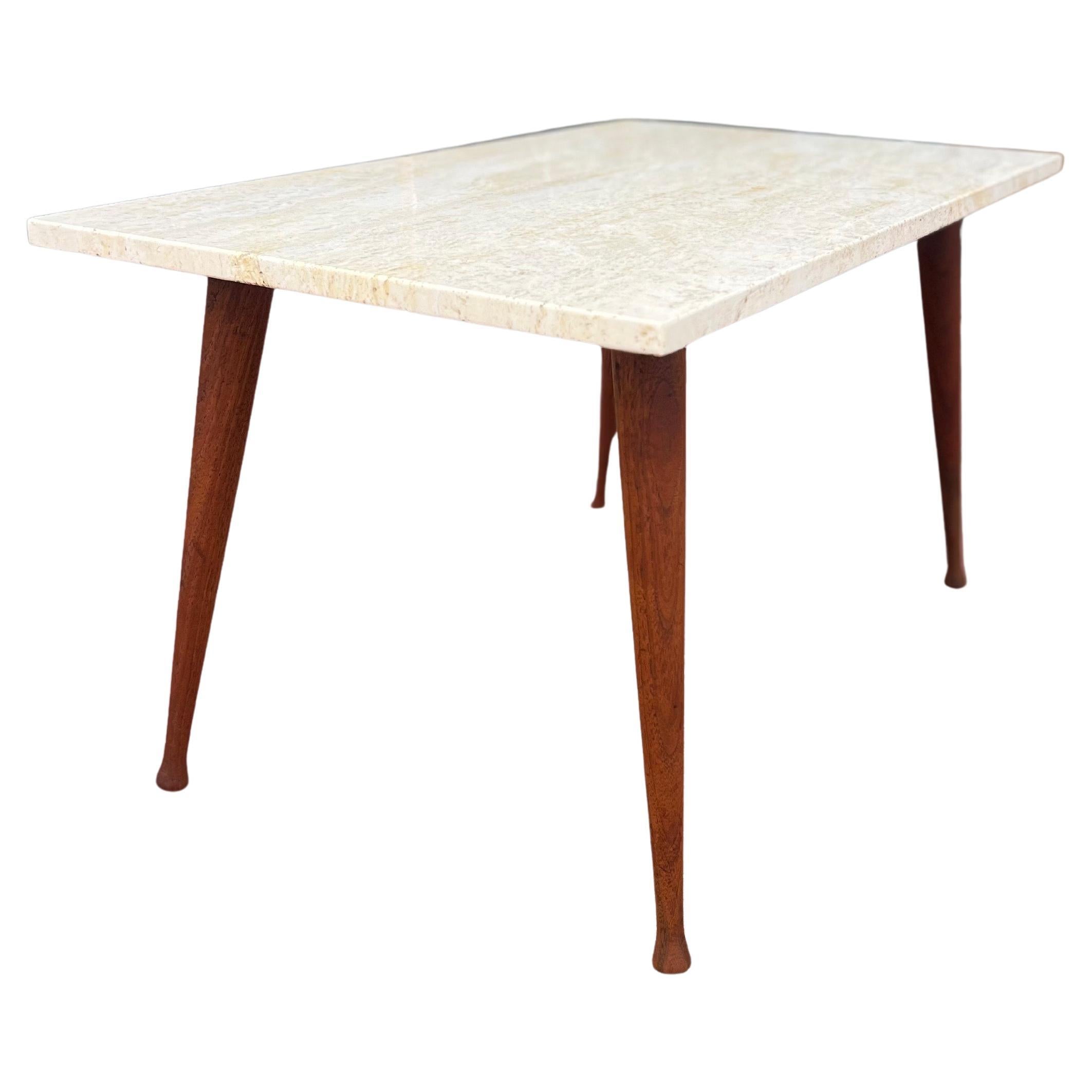 american Mid century Modern Small Coffee table in walnut & Marble For Sale