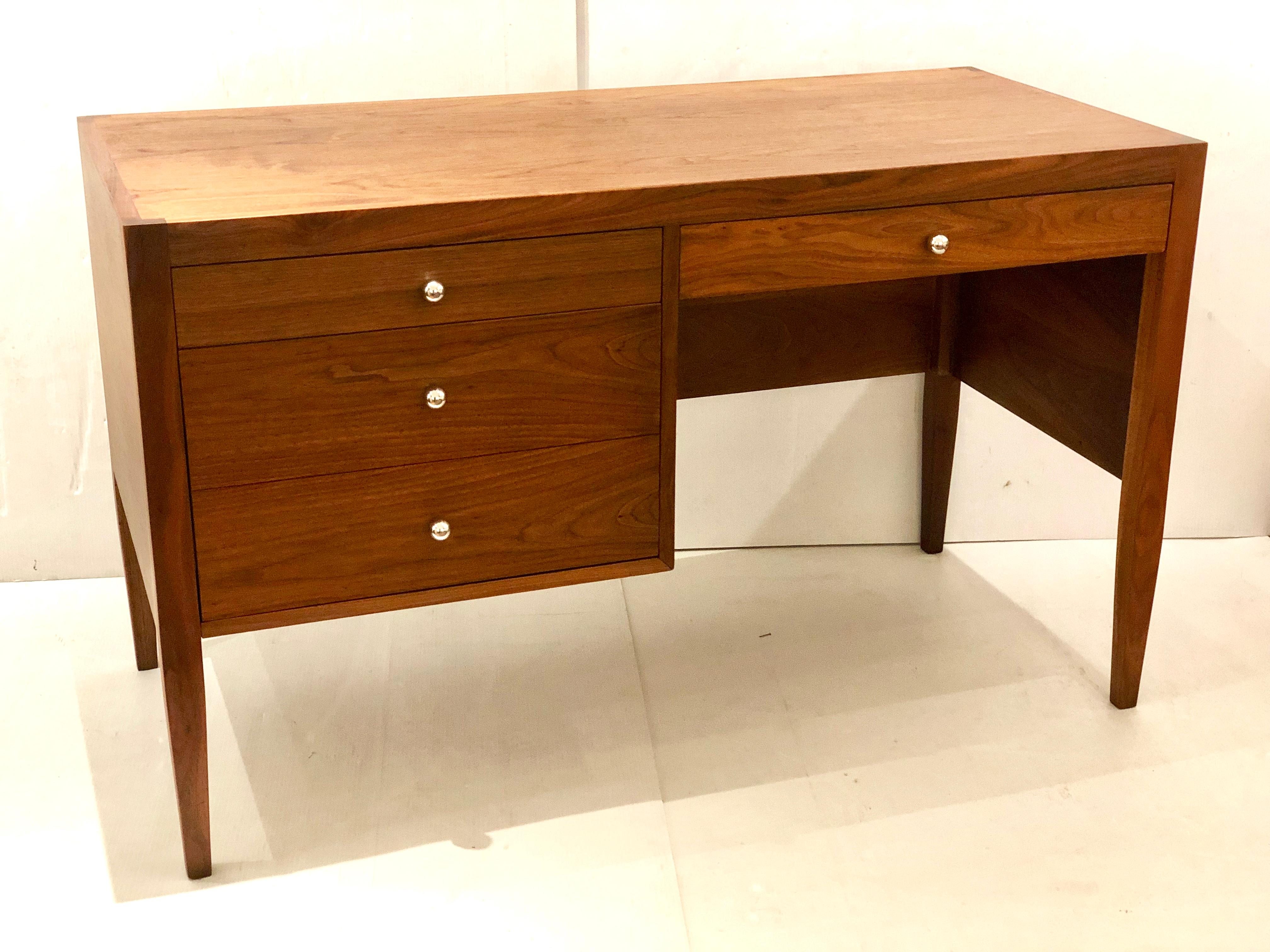 20th Century American Mid-Century Modern Small Walnut Desk with Chrome Ball Handles