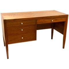 American Mid-Century Modern Small Walnut Desk with Chrome Ball Handles