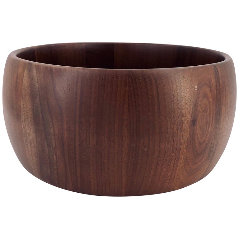 American MidCentury Modern Solid Black Walnut Butcher block Salad Bowl at 1stDibs