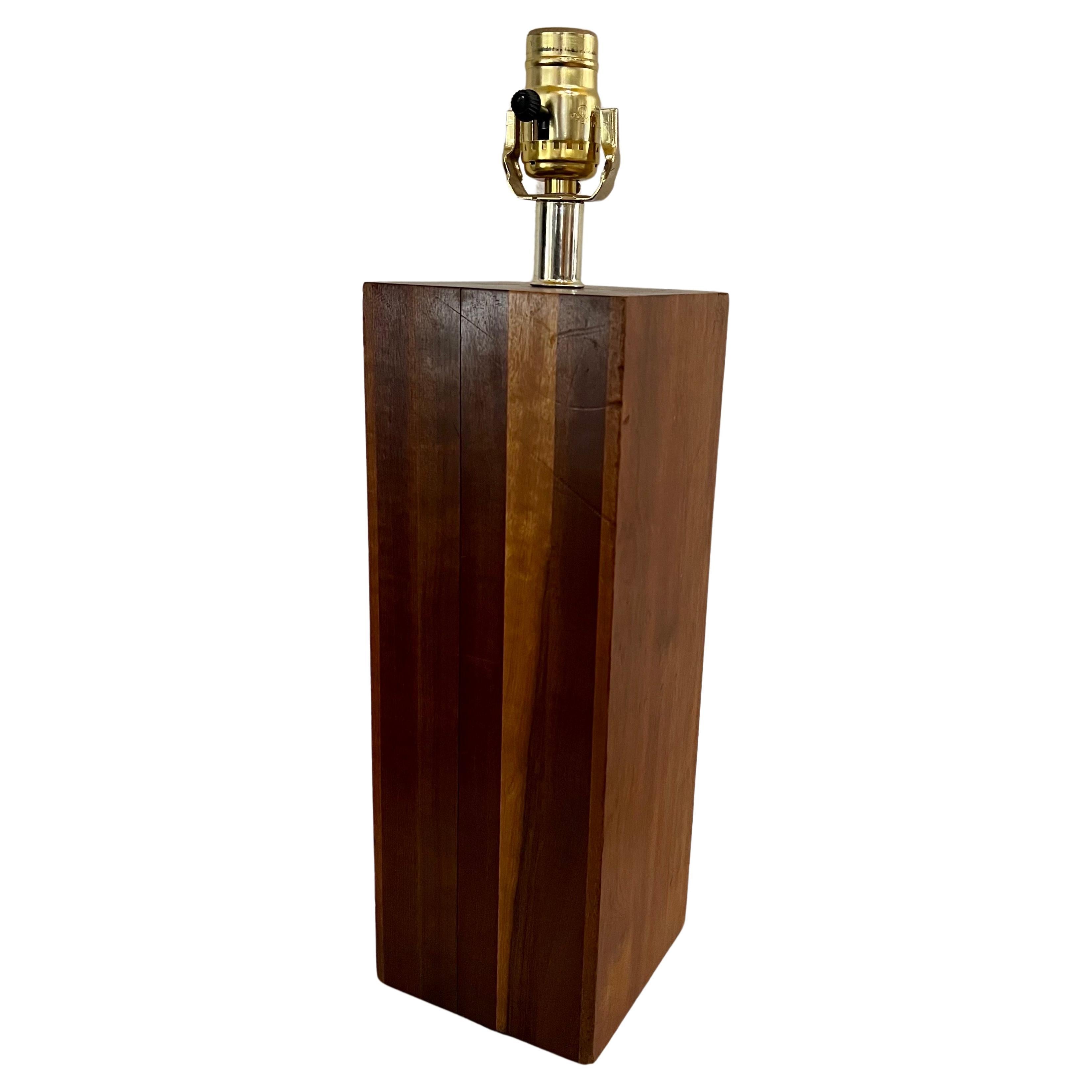 American Mid century Modern solid block of Walnut Table Lamp For Sale