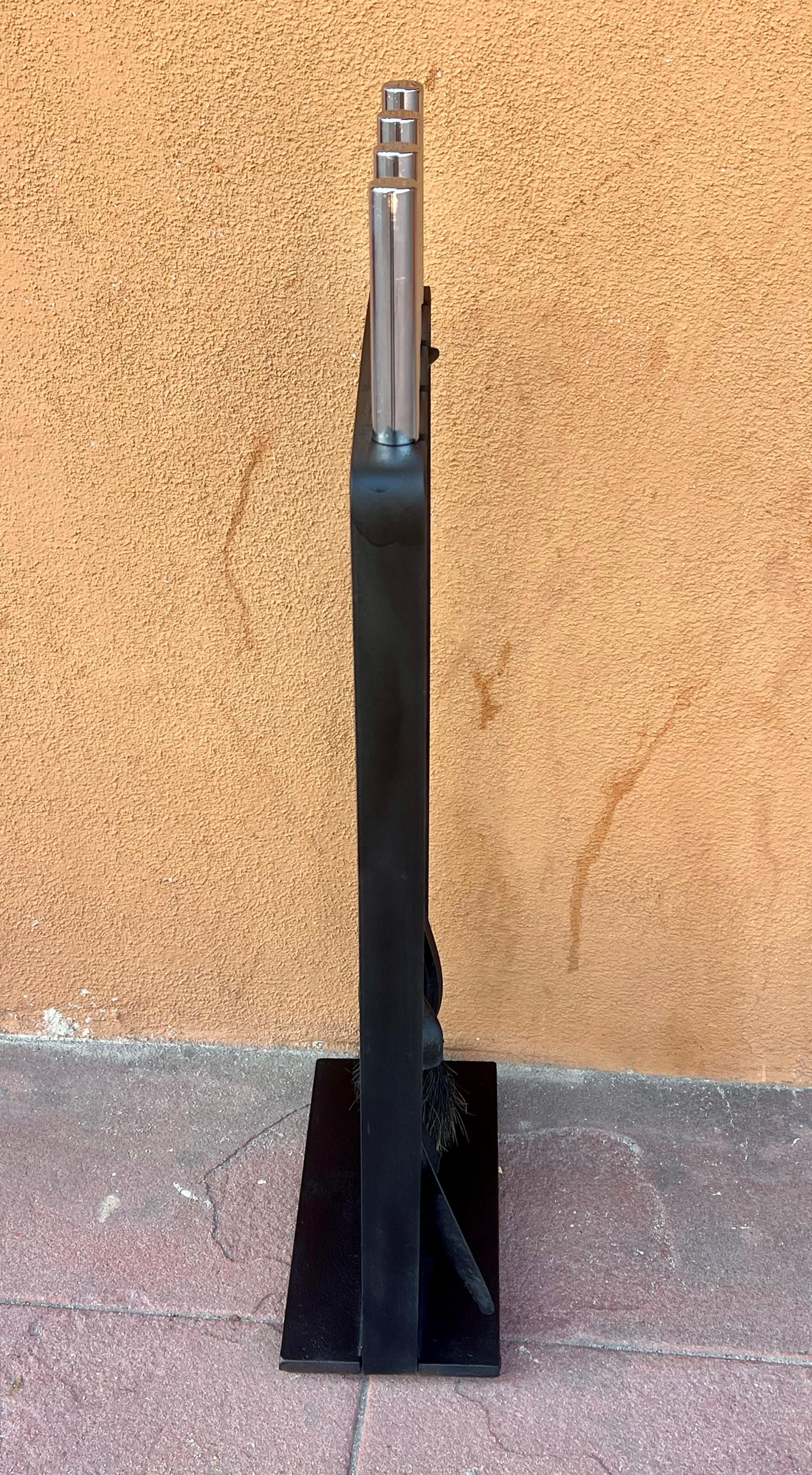 American Mid-Century Modern Solid Iron Modernist Set of Fireplace Tools In Good Condition In San Diego, CA