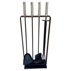 American Mid-Century Modern Solid Iron Modernist Set of Fireplace Tools