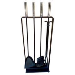 Used American Mid-Century Modern Solid Iron Modernist Set of Fireplace Tools