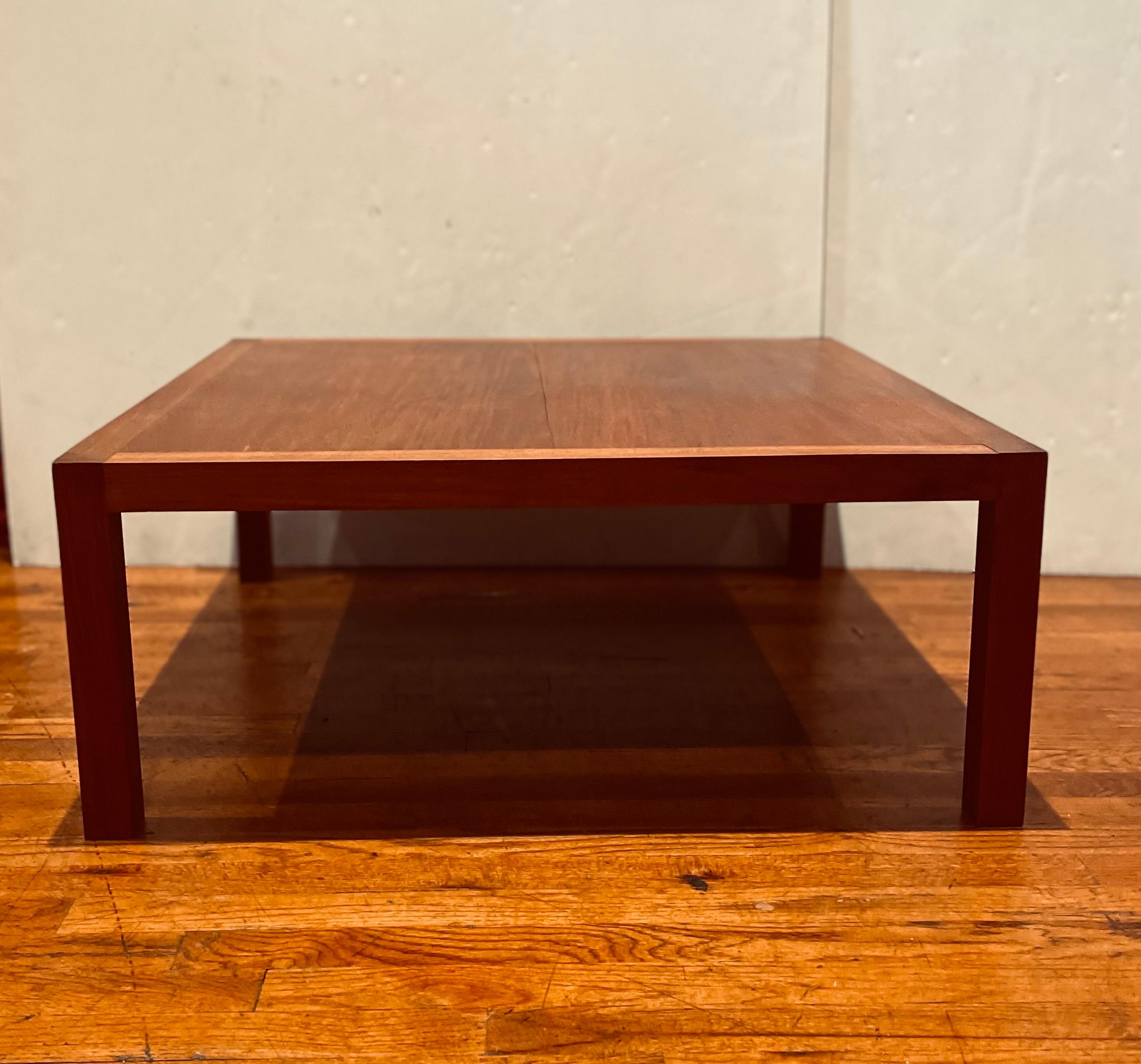 Great simple design on this beautiful solid teak square coffee table, great craftsmanship, and condition custom made solid and sturdy, one of a Kind.