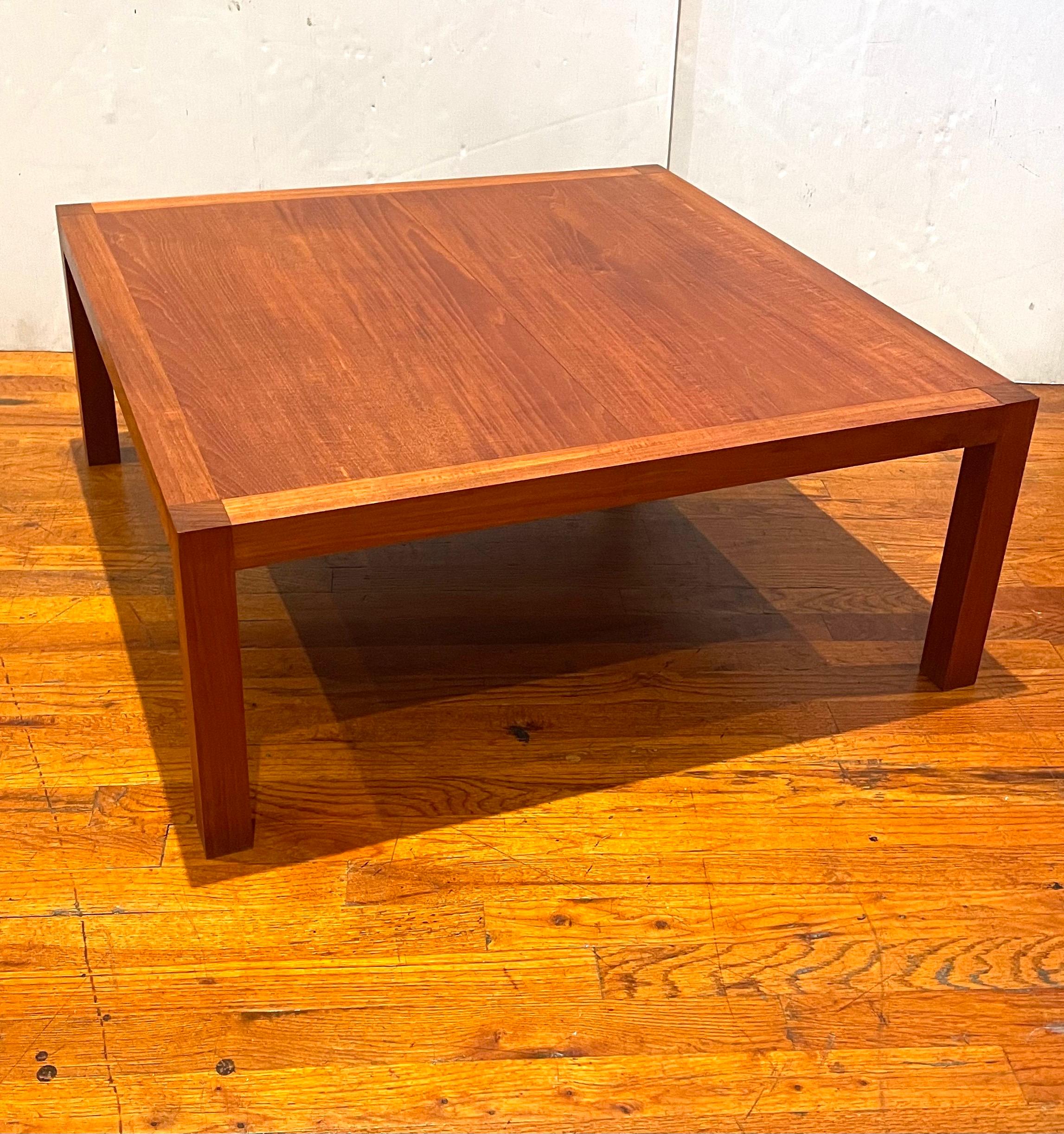 American Mid Century Modern Solid Teak Parsons Coffee Table In Excellent Condition In San Diego, CA