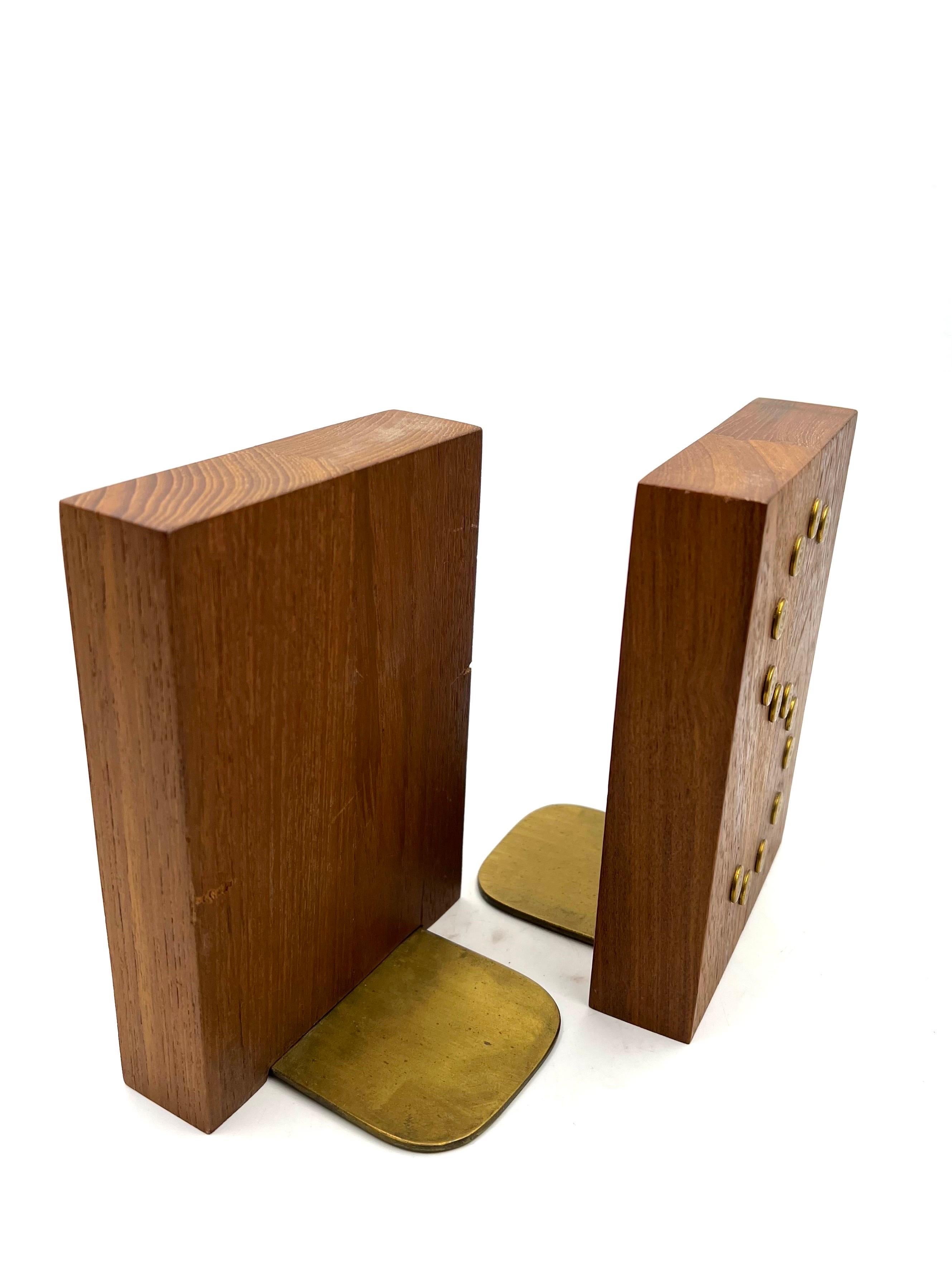 Brass American Mid-Century Modern Solid Walnut & 38 Special Bullets Bookends For Sale