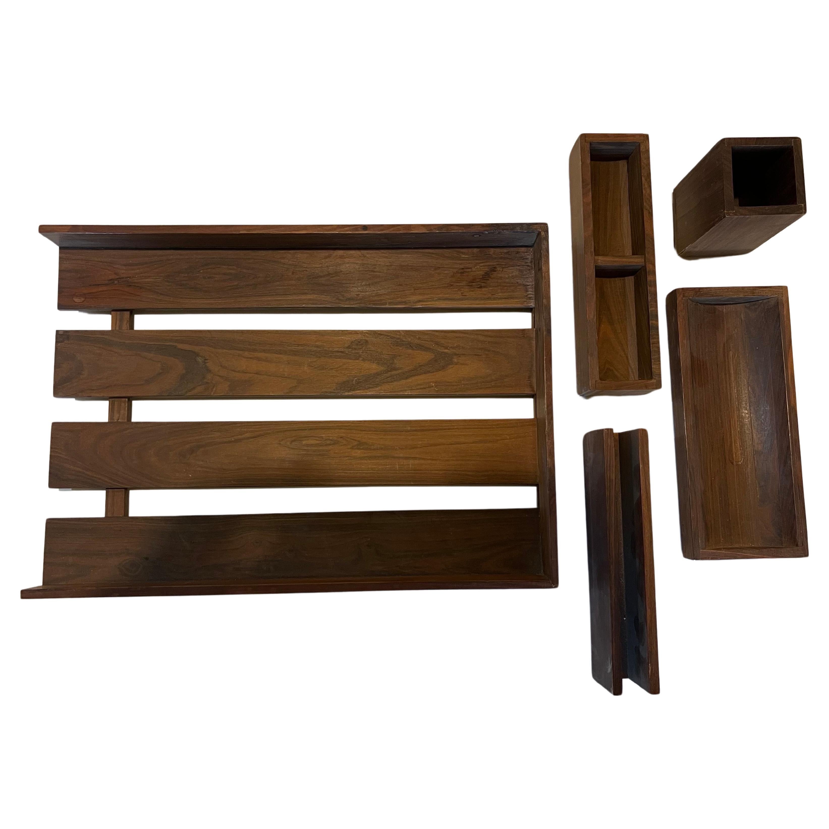 American Mid Century Modern Solid Walnut 5 Piece Desk Set For Sale