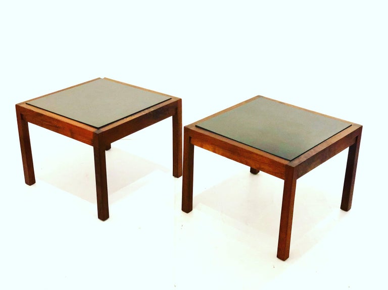 American Mid-Century Modern Solid Walnut Frame and Slate End Tables at