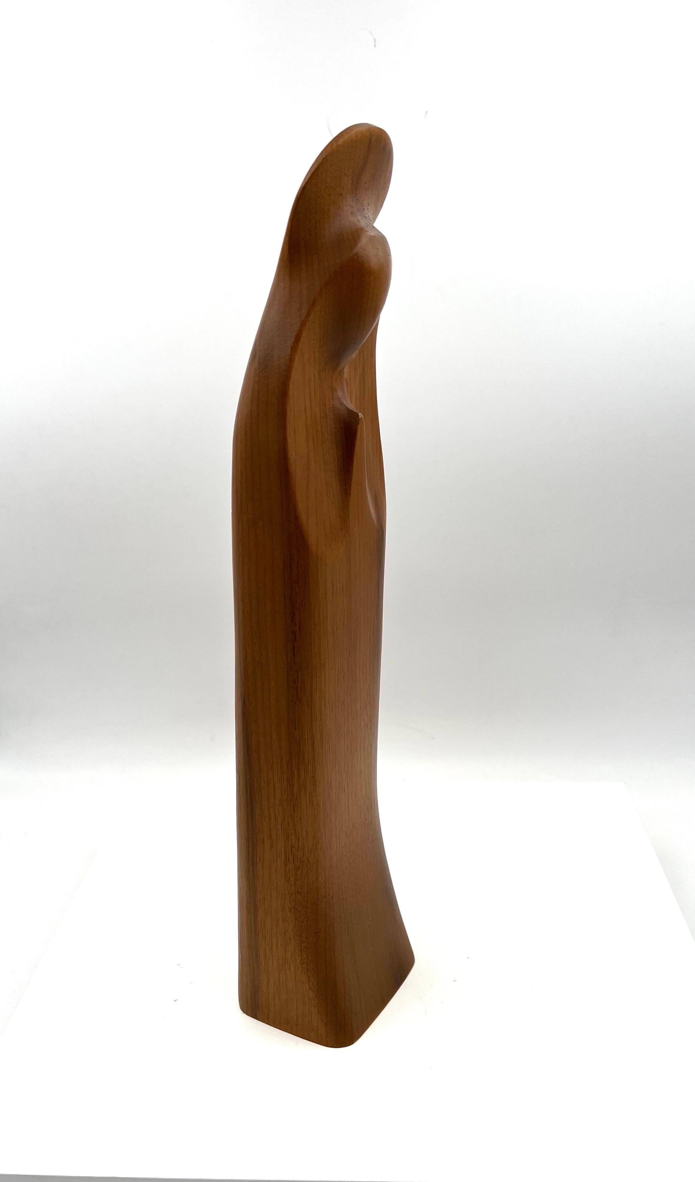 Scandinavian Modern American Mid-Century Modern Solid Walnut Madona Wood Sculpture For Sale