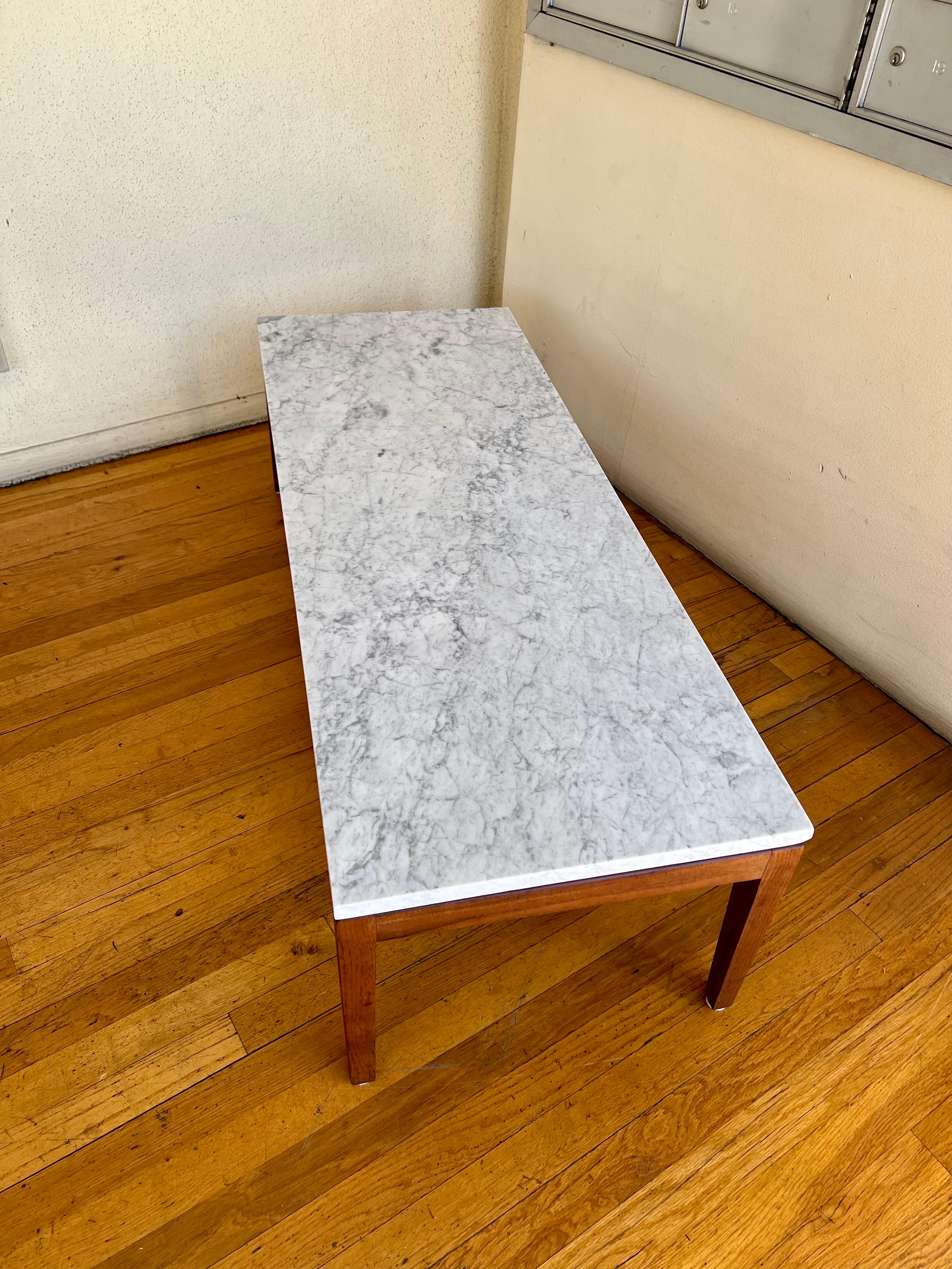 20th Century American Mid-Century Modern Solid Walnut & Marble Low Coffee Table/ Bench