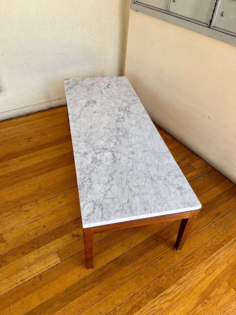 American MidCentury Modern Solid Walnut and Marble Low Coffee Table