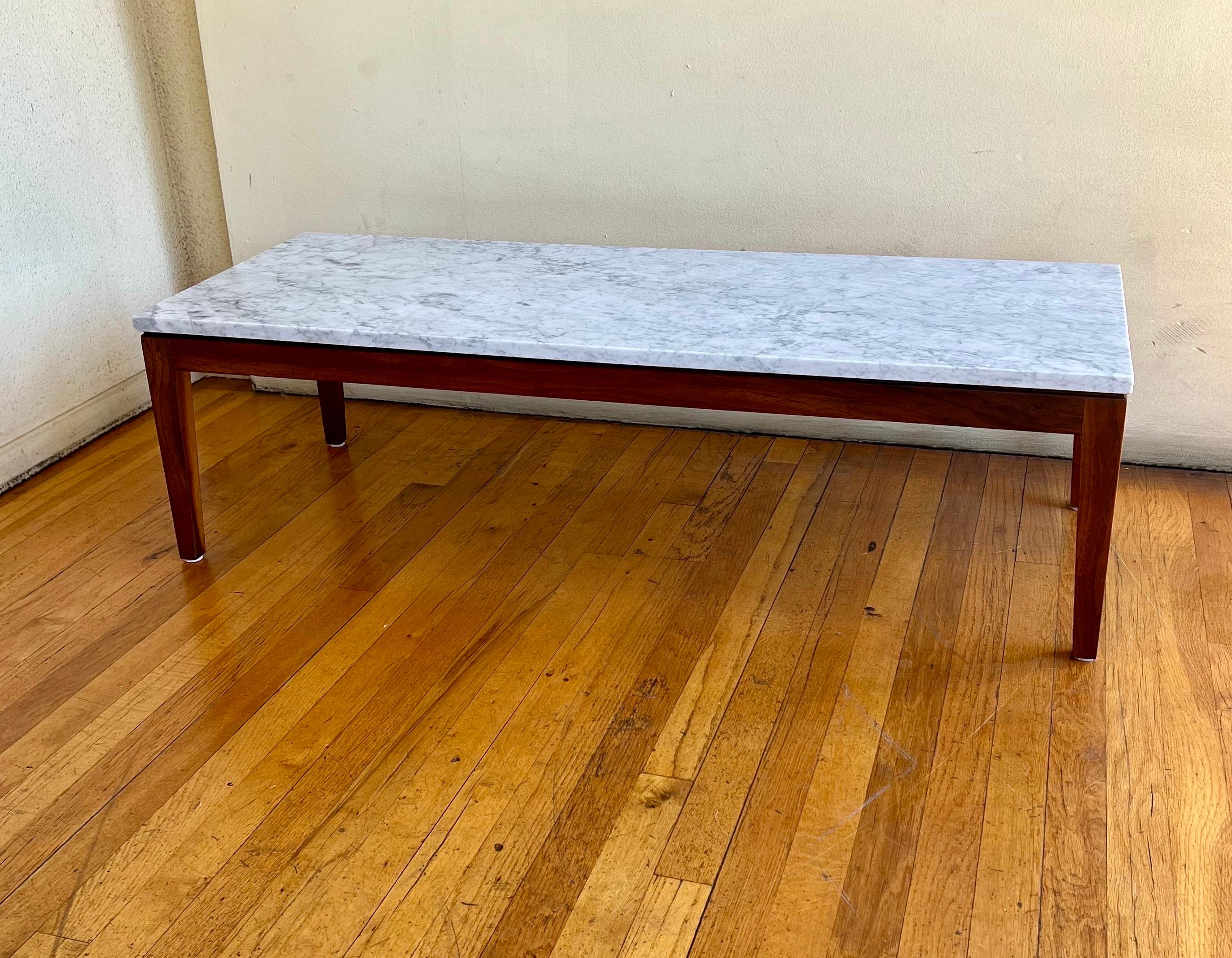 American Mid-Century Modern Solid Walnut & Marble Low Coffee Table/ Bench 1