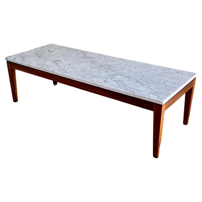 American MidCentury Modern Solid Walnut and Marble Low Coffee Table
