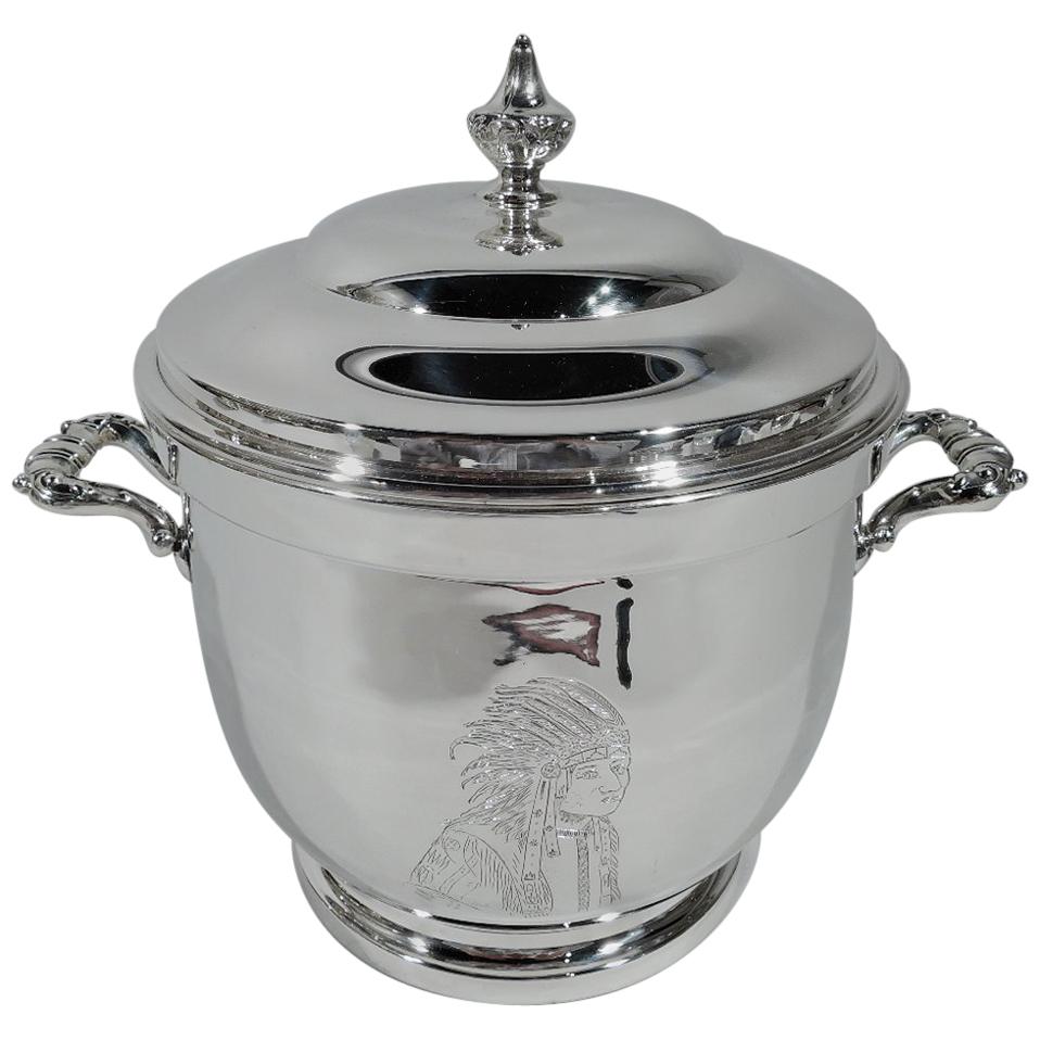 American Mid-Century Modern Sterling Silver Indian Chief Ice Bucket