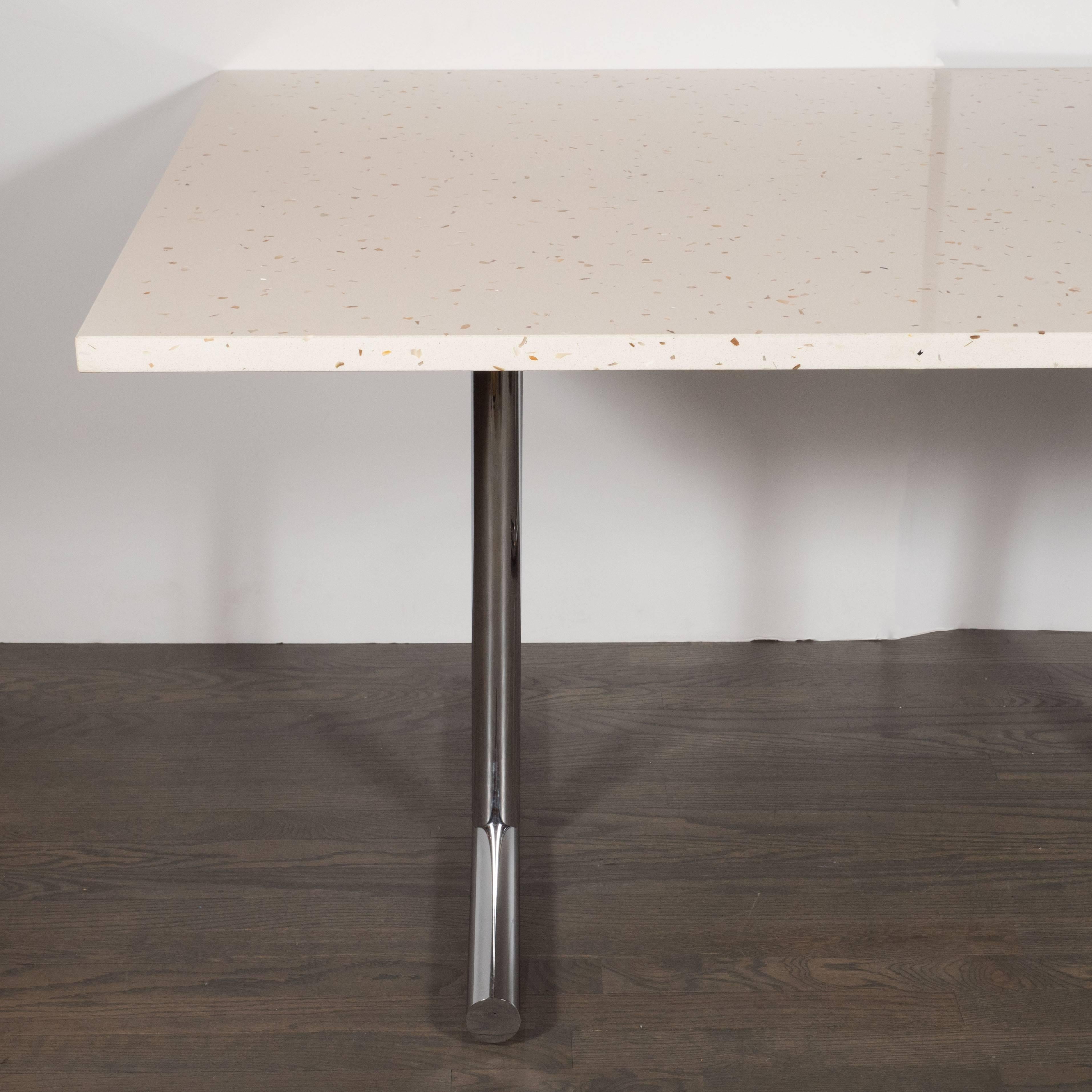 Late 20th Century American Mid-Century Modern Terrazzo Table with Tubular T-Form Chrome Legs