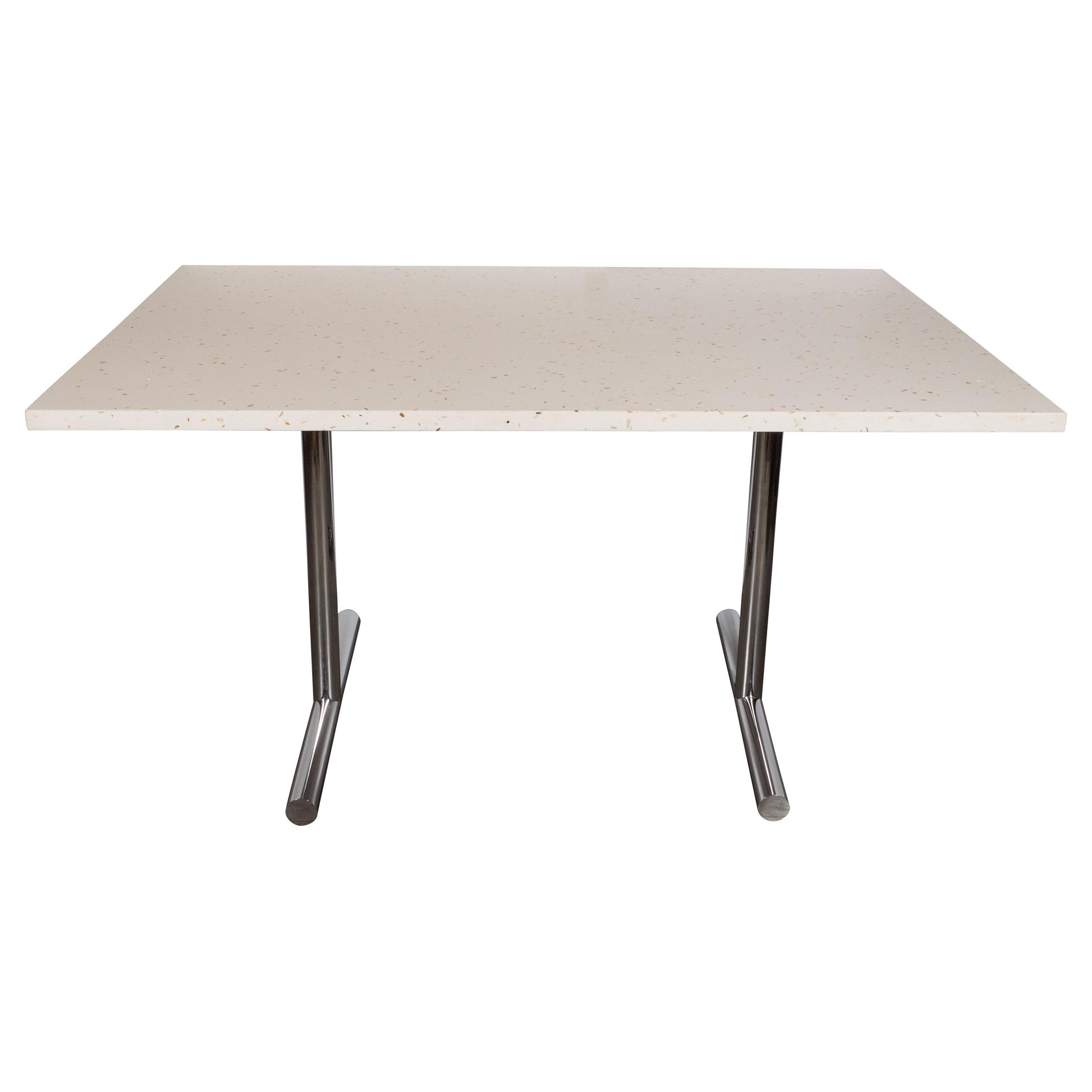 American Mid-Century Modern Terrazzo Table with Tubular T-Form Chrome Legs