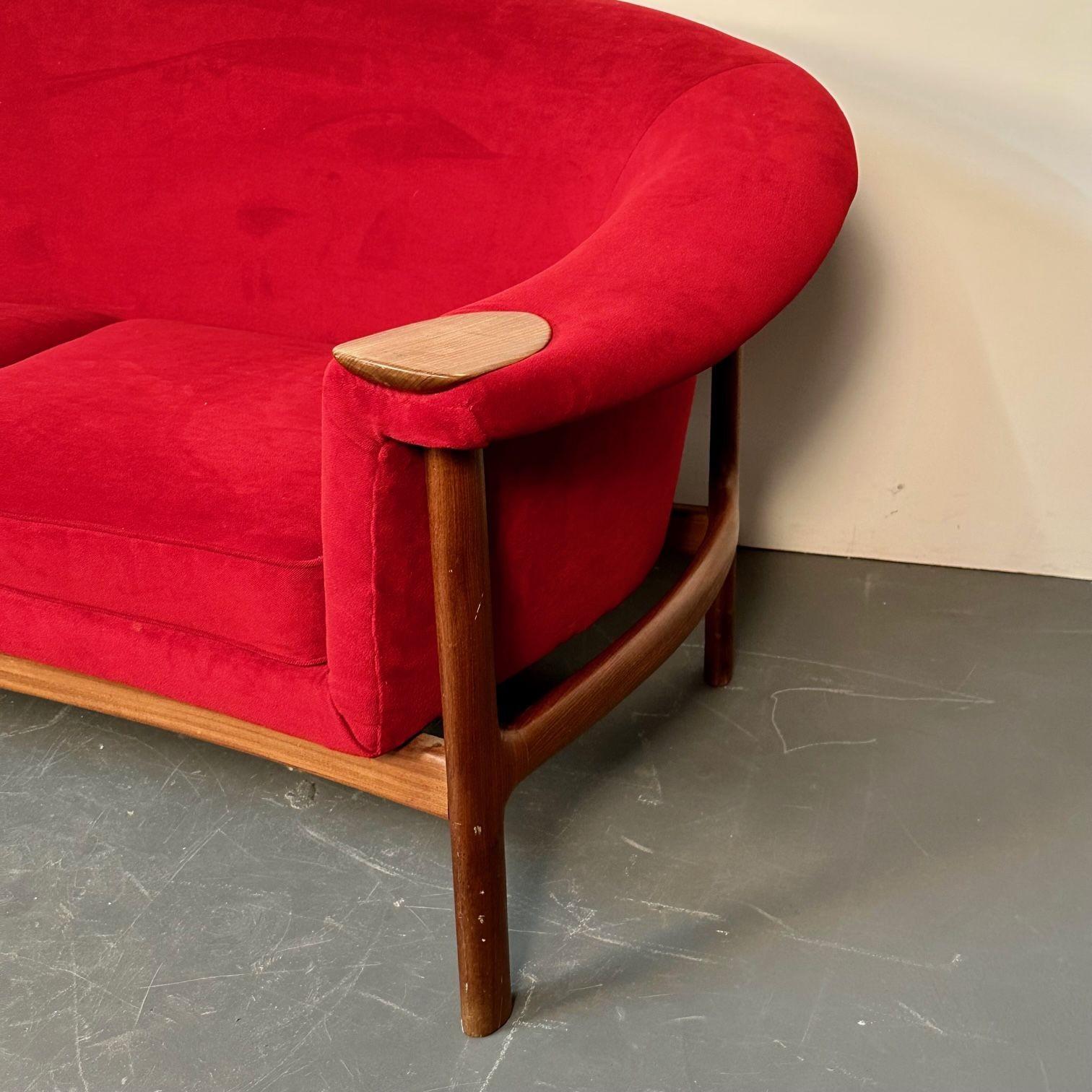 Curved Danish Mid-Century Modern Three Seater Sofa by Johannes Andersen, Walnut For Sale 12