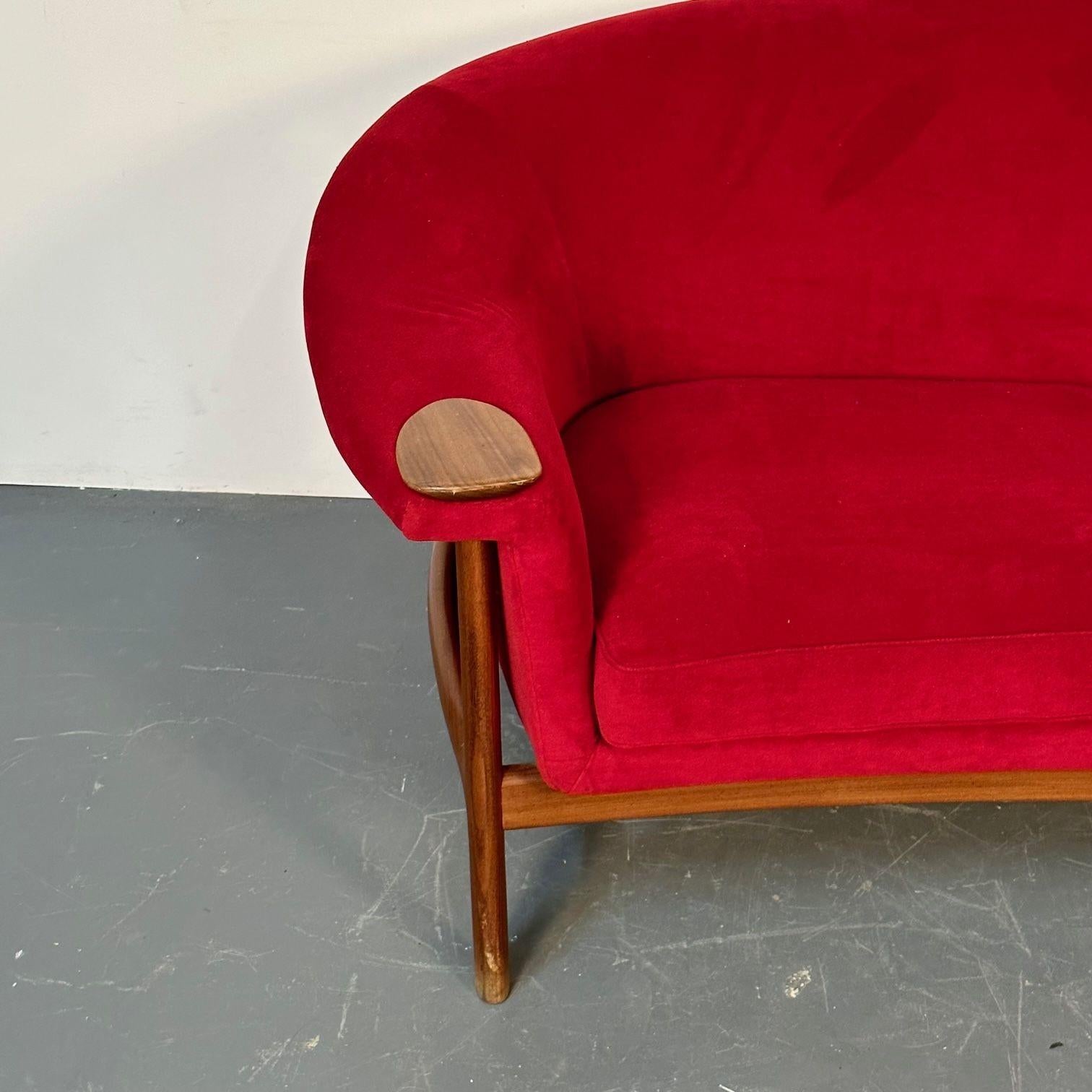 Curved Danish Mid-Century Modern Three Seater Sofa by Johannes Andersen, Walnut For Sale 13