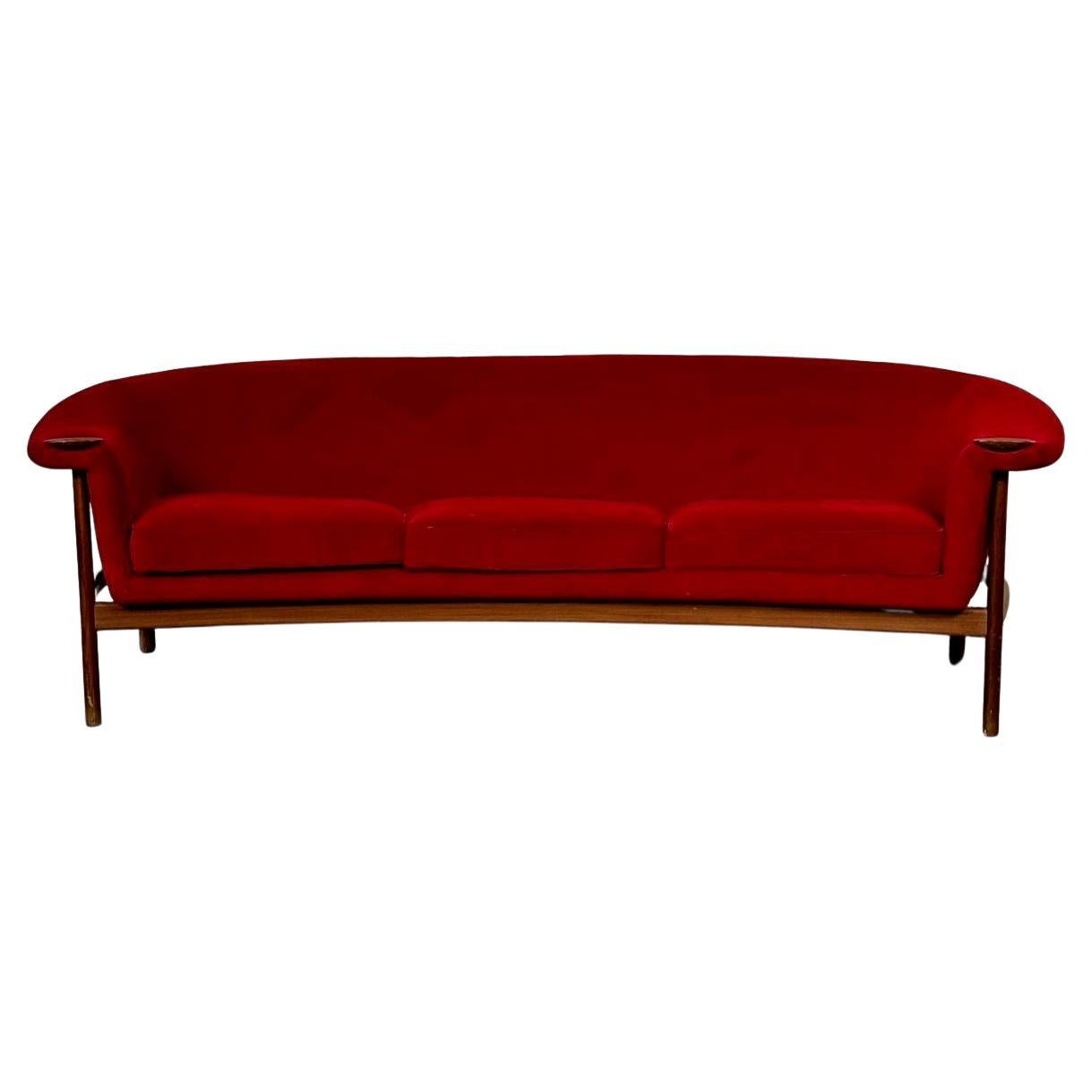 Curved Danish Mid-Century Modern Three Seater Sofa by Johannes Andersen, Walnut