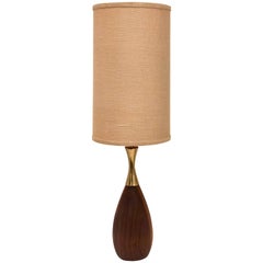 American Mid-Century Modern Walnut and Brass Lamp by Laurel