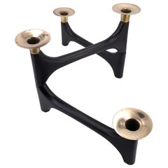 American Mid-Century Modern Walnut and Brass Multi Positions Candleholder
