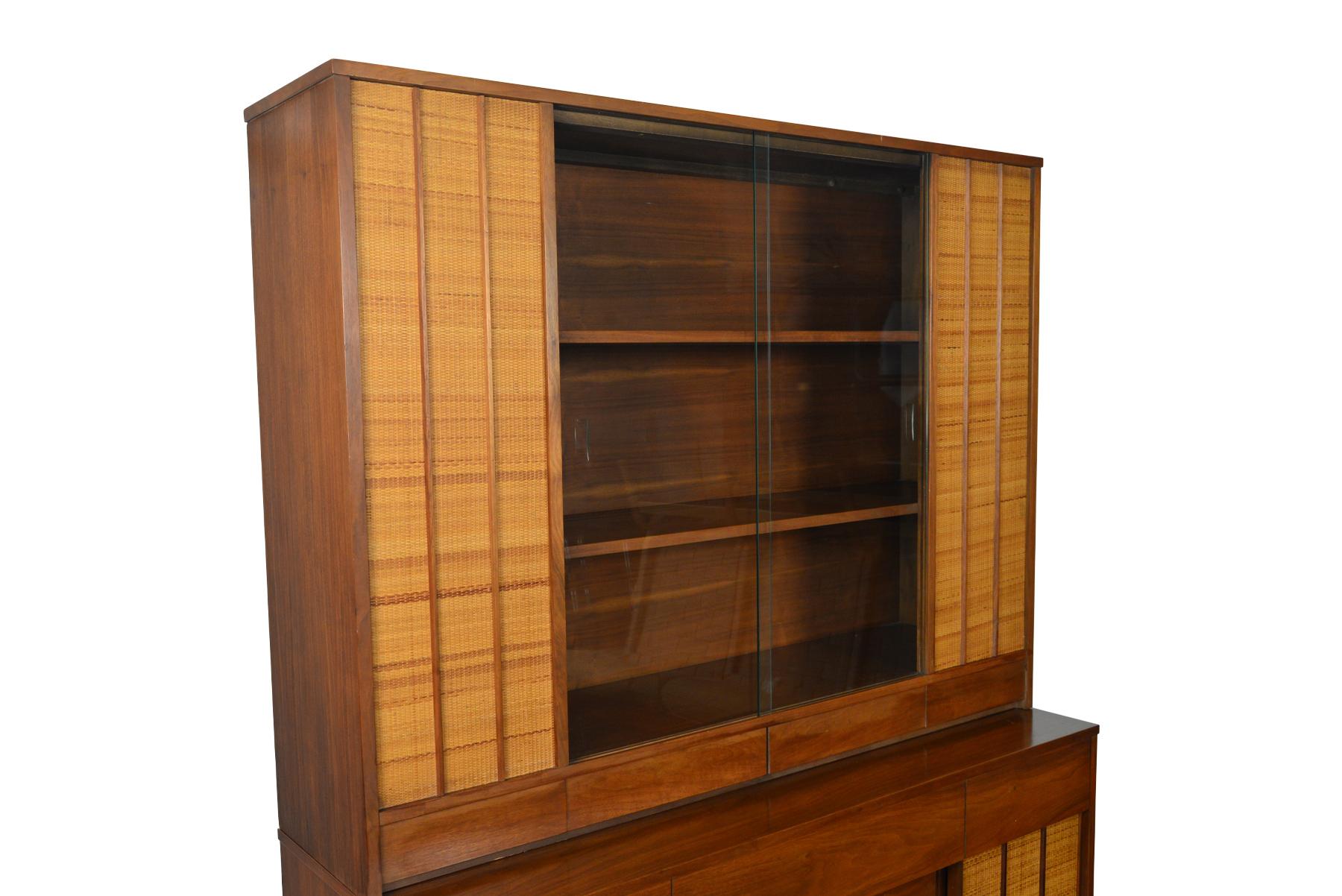 American Mid-Century Modern Walnut and Cane Credenza with Hutch 5