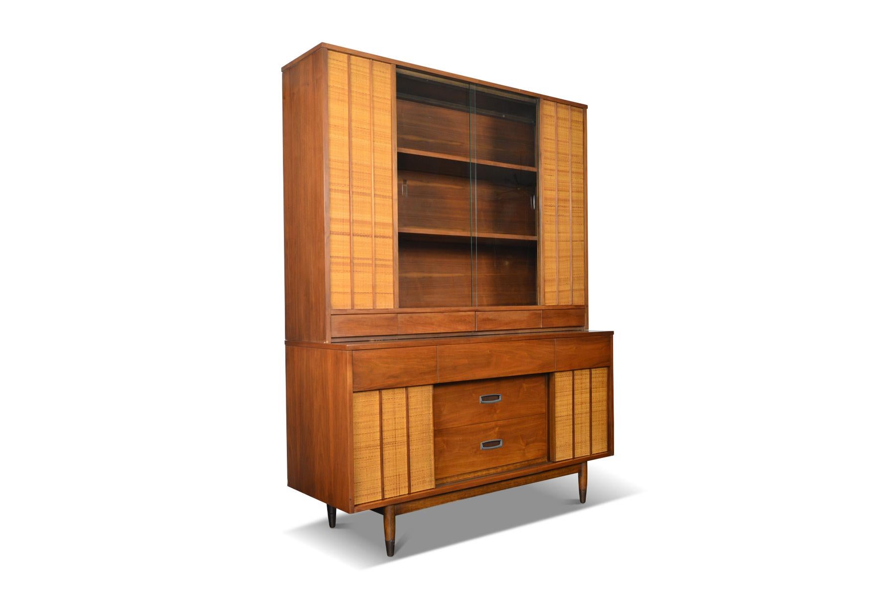 American Mid-Century Modern Walnut and Cane Credenza with Hutch 6