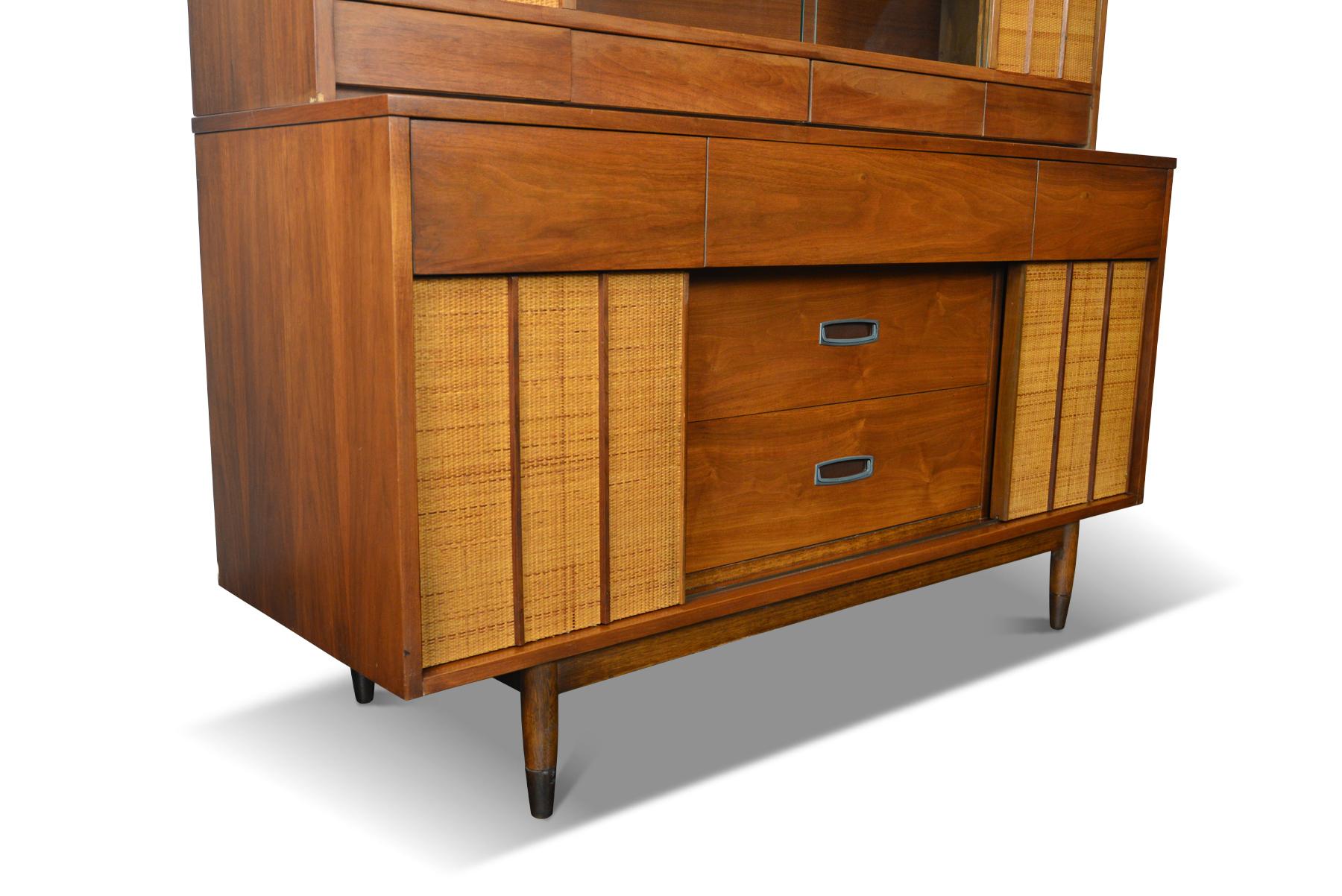 American Mid-Century Modern Walnut and Cane Credenza with Hutch 7