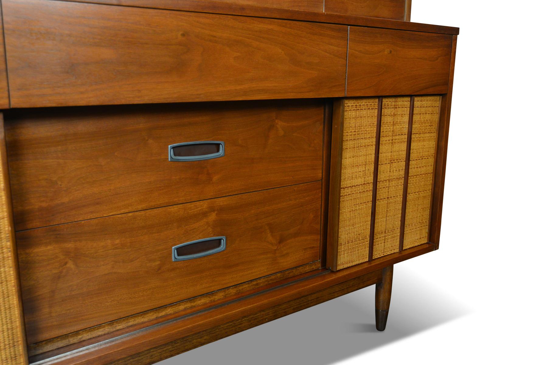 American Mid-Century Modern Walnut and Cane Credenza with Hutch 8