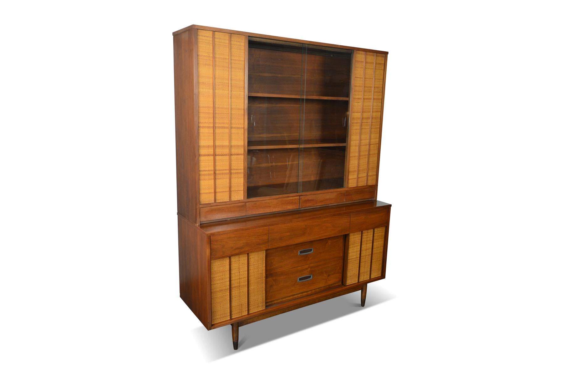 American Mid-Century Modern Walnut and Cane Credenza with Hutch 4