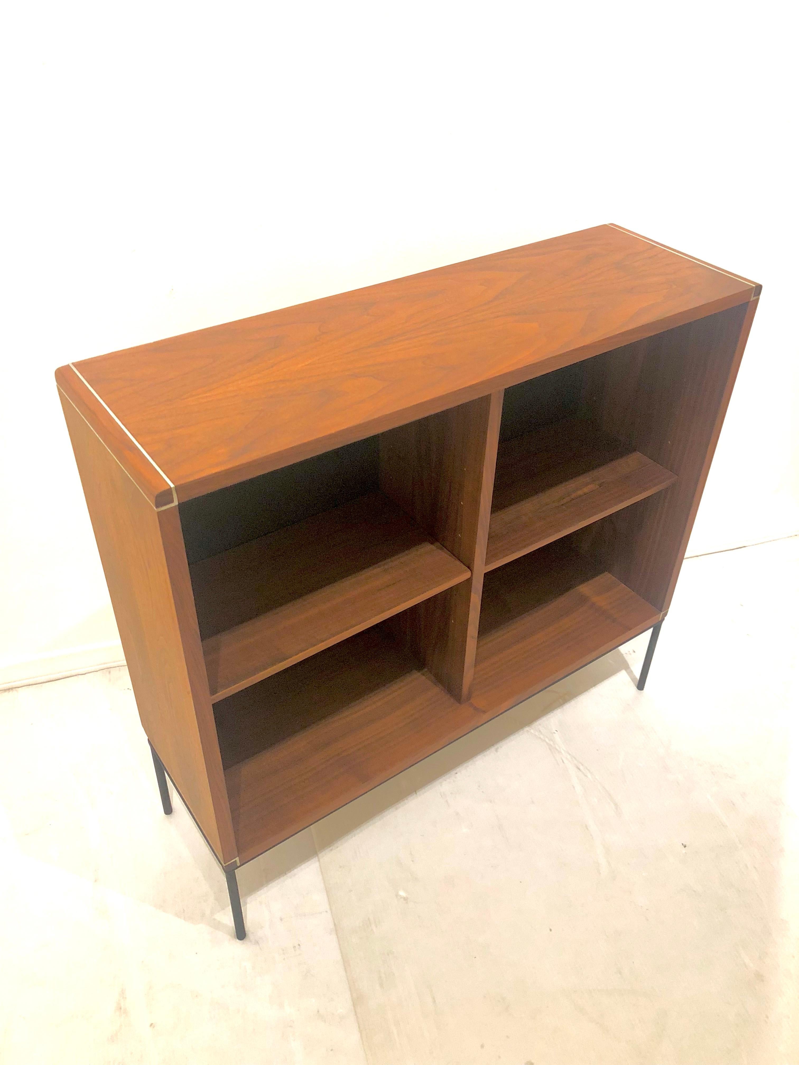 American Mid-Century Modern Walnut and Iron Bookcase In Good Condition In San Diego, CA