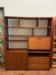 American Mid Century Modern Walnut Bookcase Desk Wall Unit