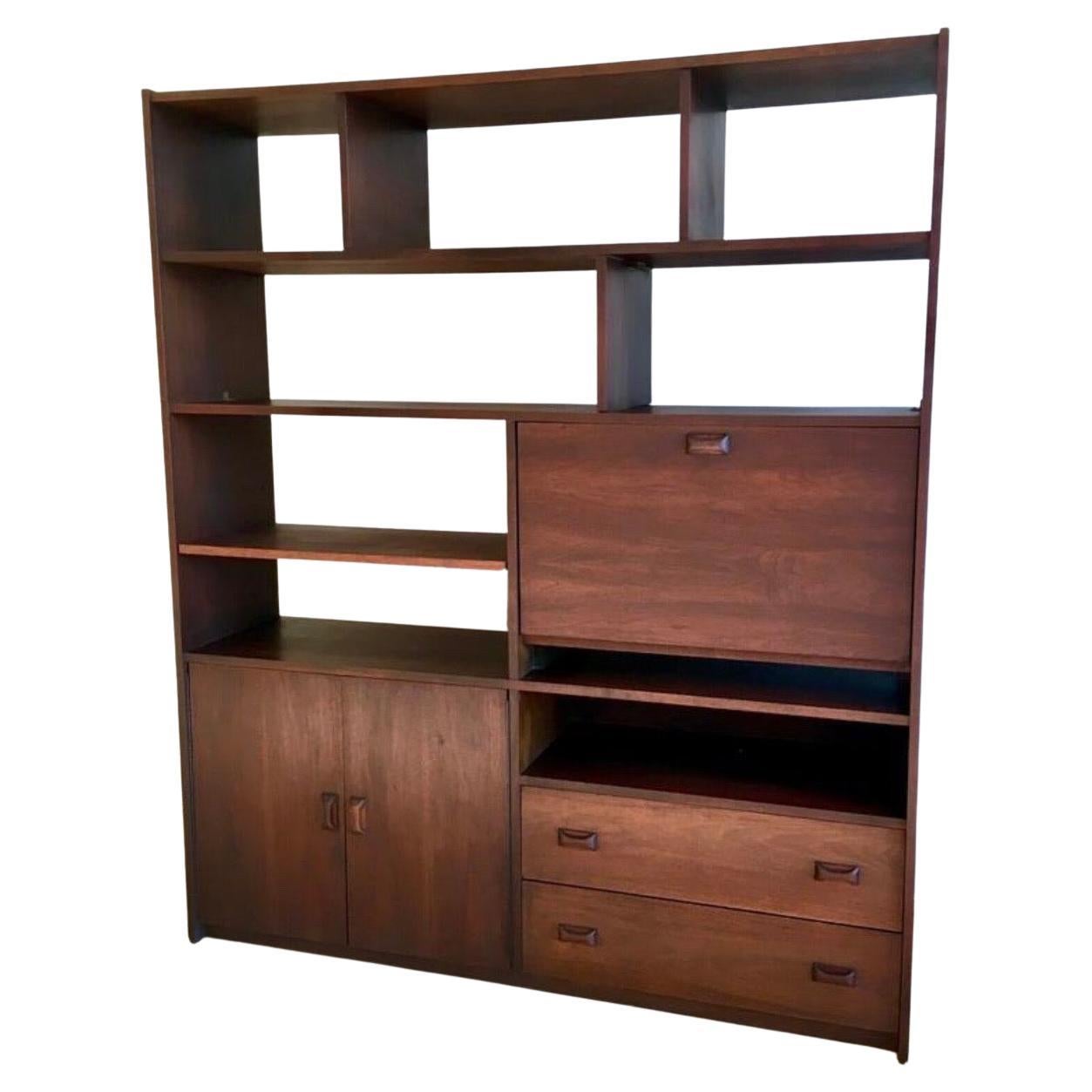 American Mid Century Modern Walnut Bookcase Desk Wall Unit
