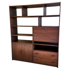 American Mid Century Modern Walnut Bookcase Desk Wall Unit