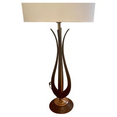American Mid Century Modern Walnut & Brass Modeline Table Desk Lamp