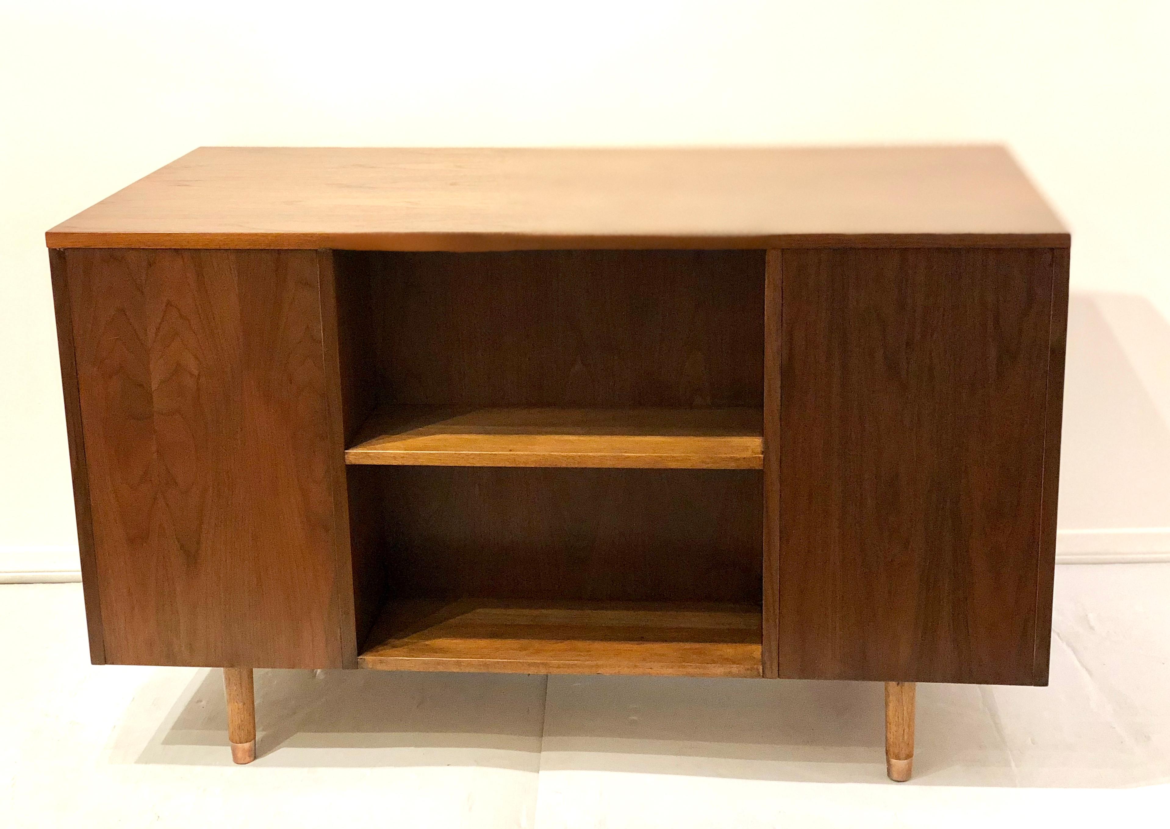American Mid-Century Modern Walnut Desk with Bookcase Front and Side Return 2