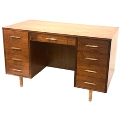 Vintage American Mid-Century Modern Walnut Desk with Bookcase Front and Side Return