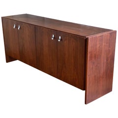 American Mid-Century Modern Walnut Double Door Credenza