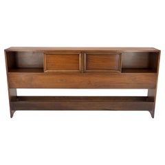 American Mid-Century Modern Walnut King Size Sliding Door Compartments Headboard
