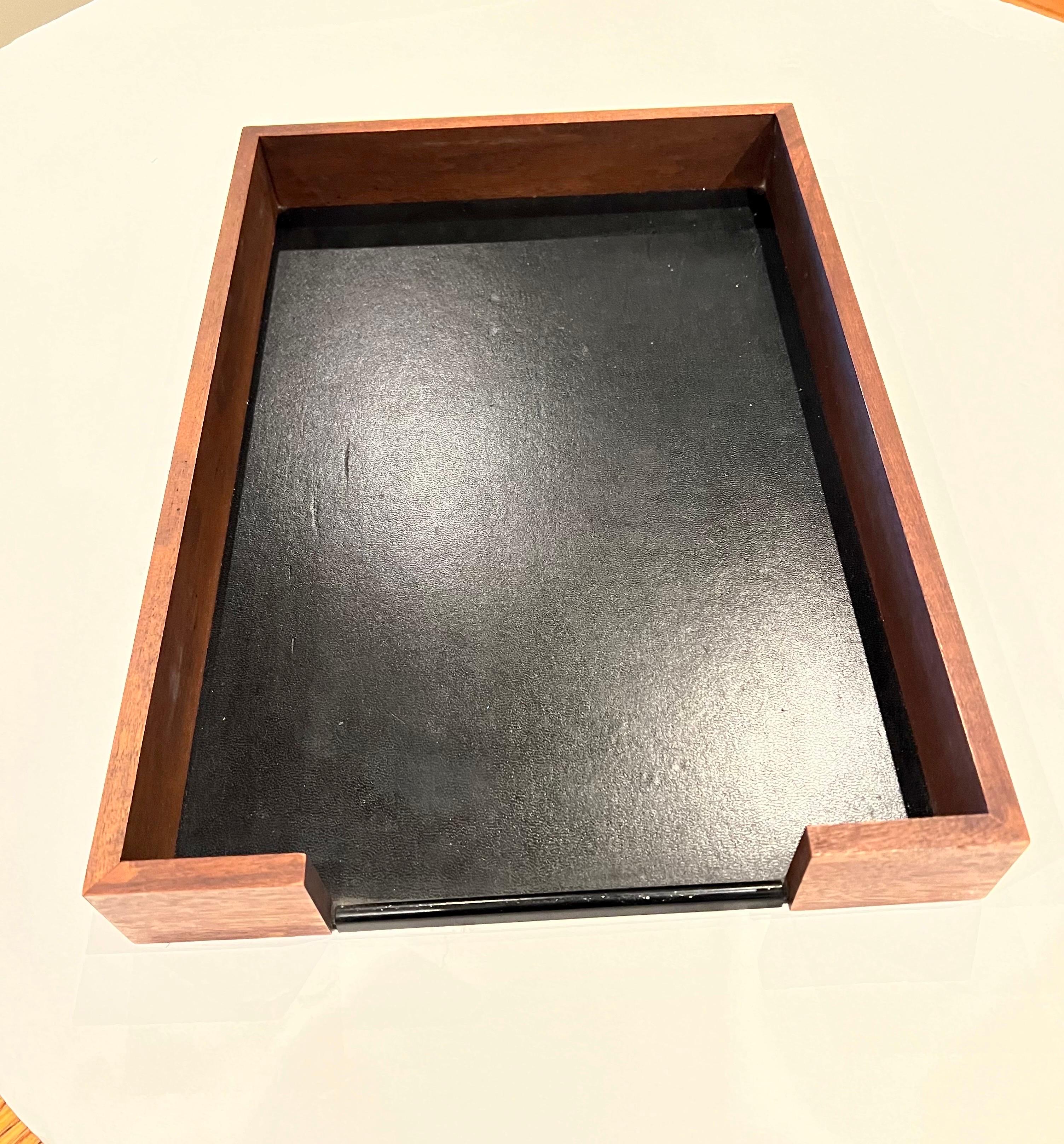 Mid-Century Modern American Mid Century Modern Walnut & Leather Modernist Paper Desk Tray For Sale