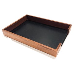 American Mid Century Modern Walnut & Leather Modernist Paper Desk Tray