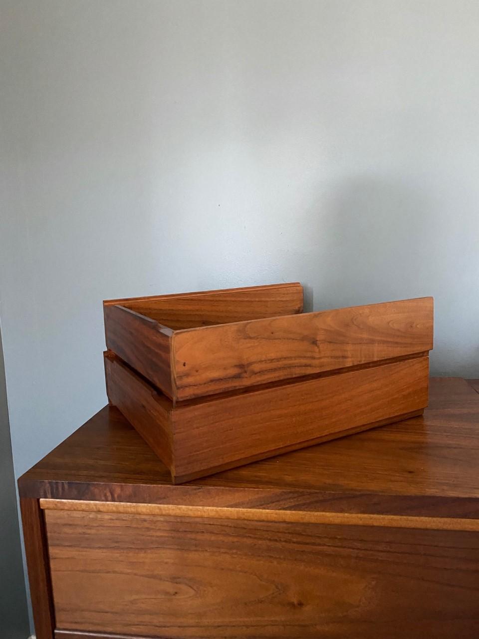 Meiji American Mid-Century Modern Walnut Modernist Paper Desk Tray 'Set of 2'